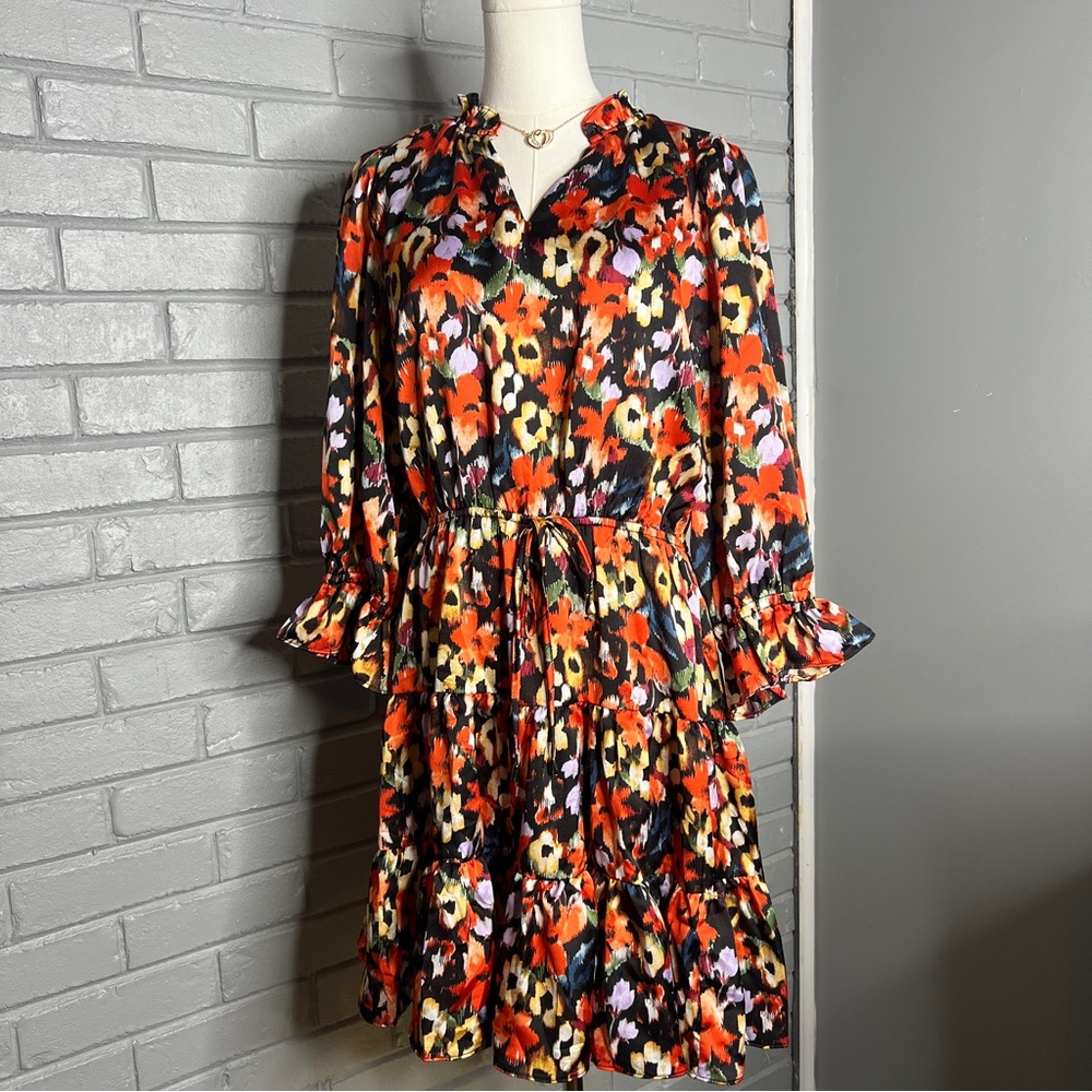 Entro Ruffle Multicolor Floral Mini Dress Size Large - Picture 4 of 16